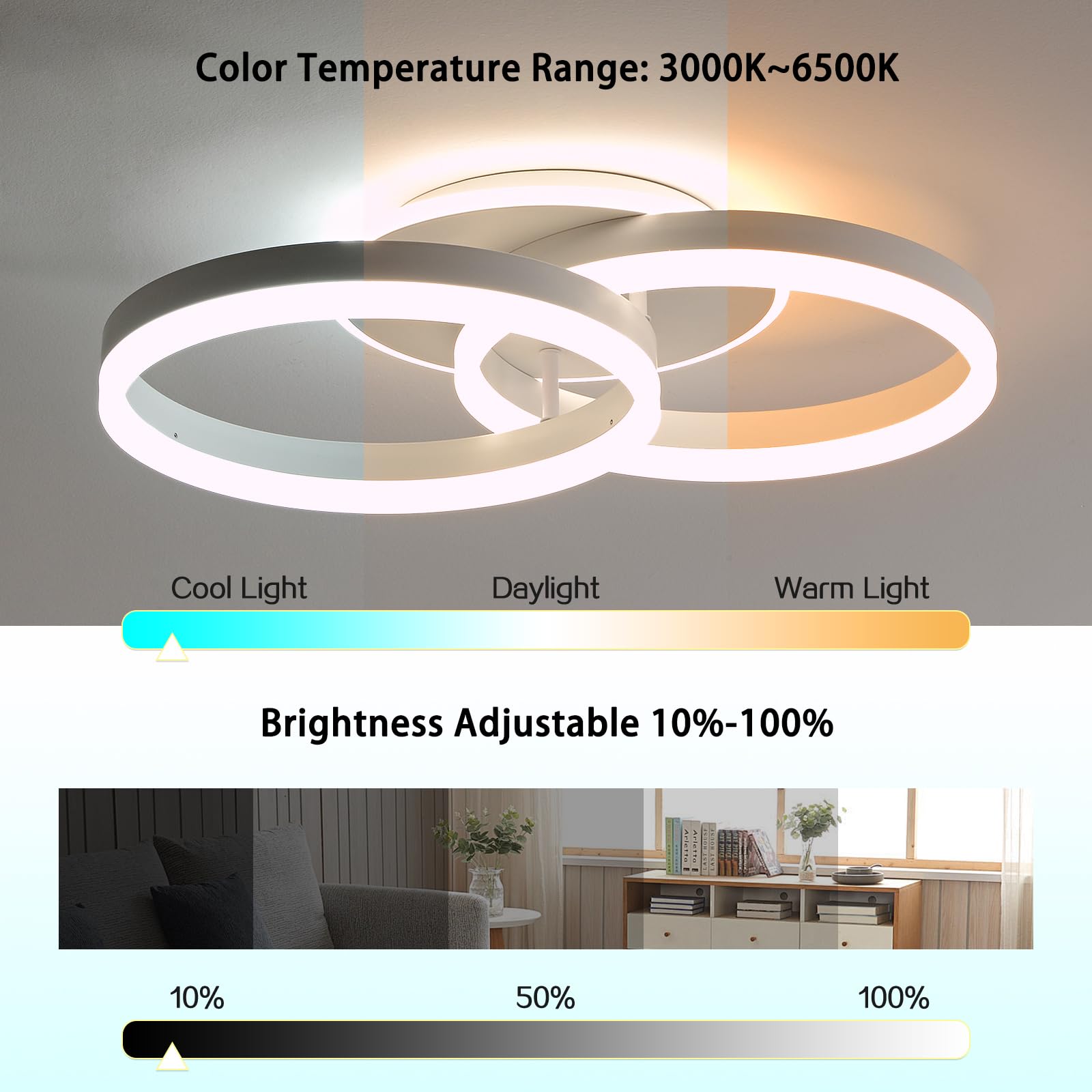 Smart Deckenlampe, LED Kompatibel mit Alexa, 50cm 2-Ringe Design, 36W Deckenleuchte Wohnzimmer Moderne mit Fernbedienung Dimmbar,mit Nachtlicht, für Küche Schlafzimmer, Esszimmer, Büro-Weiß