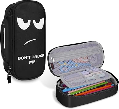 FINPAC Pencil Case, Large Capacity Multi-Use Pencil Case Box Organizer for Classroom, Office, or Travel with Carry Handle Dont touch me