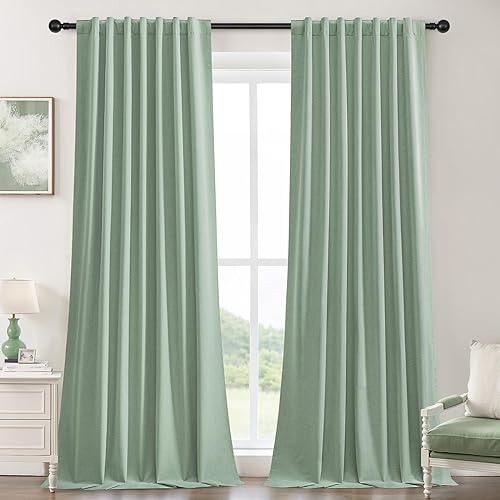 Miniatura 22 de UHITECH - Cortinas opacas de 84 pulgadas de largo, juego de 2 paneles de lino natural, 100% opacas, cortinas negras para dormitorio, sala de estar,