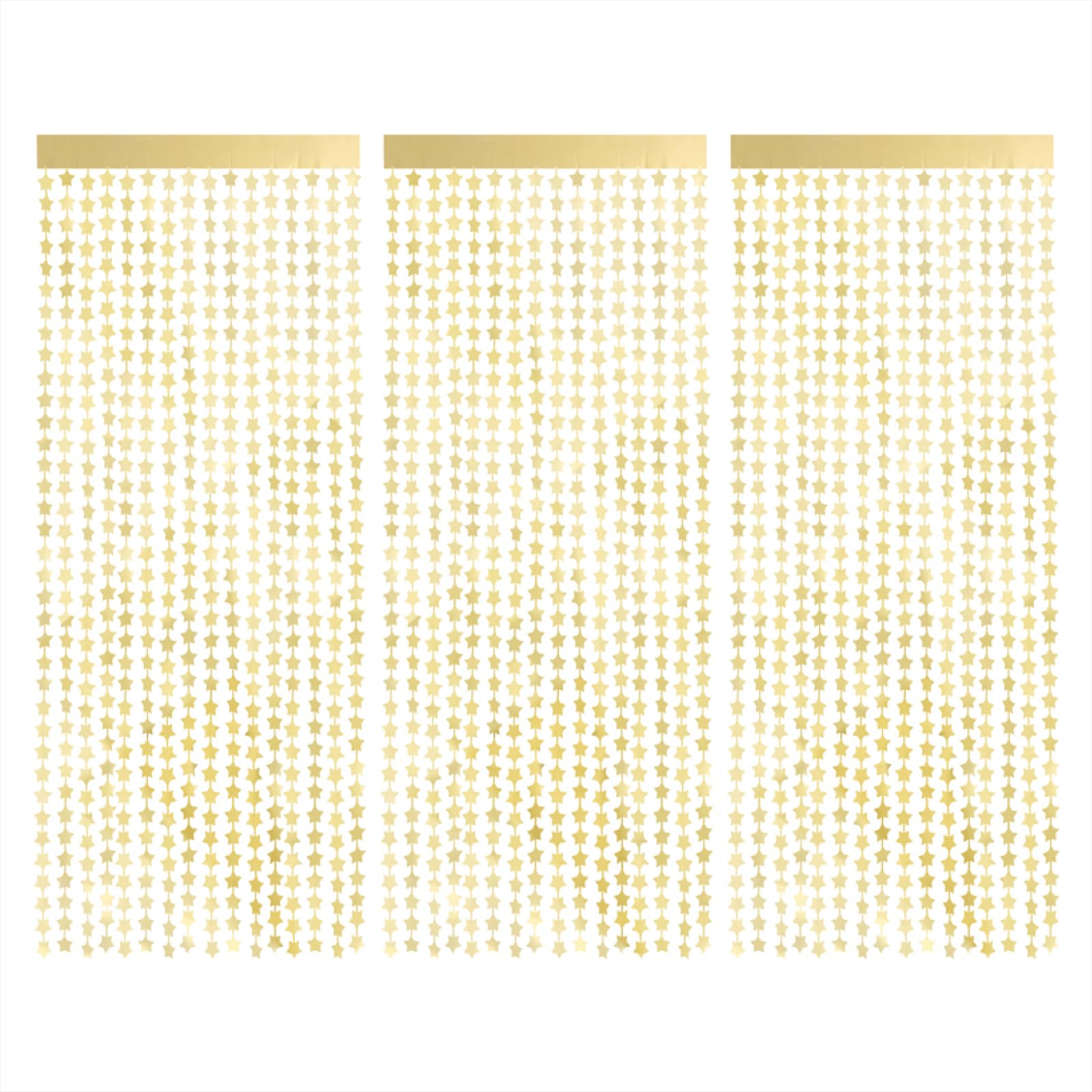 3 Unidades - Cortina Decorativa Estrellas Doradas Metalizados Navidad 100 x 200 cm - Cortina Fiesta Metalizada Foil Flecos Decoración de Pared - Navidad Decoración.