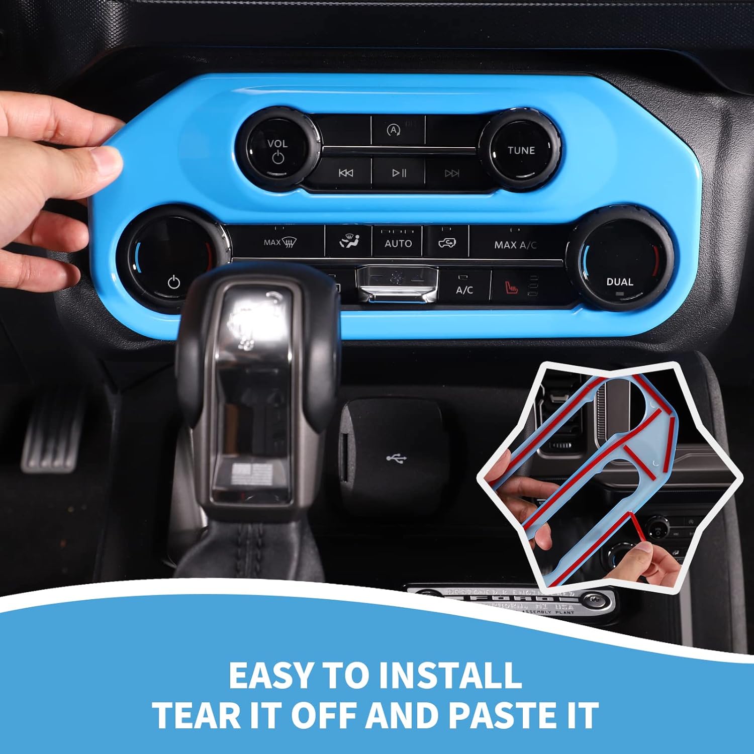 RAZPOY for Bronco Air Conditioning Switch Panel Cover, Center Console A/C Button Trim Compatible with 2021-2026 Ford Bronco Interior Accessories, Light Blue