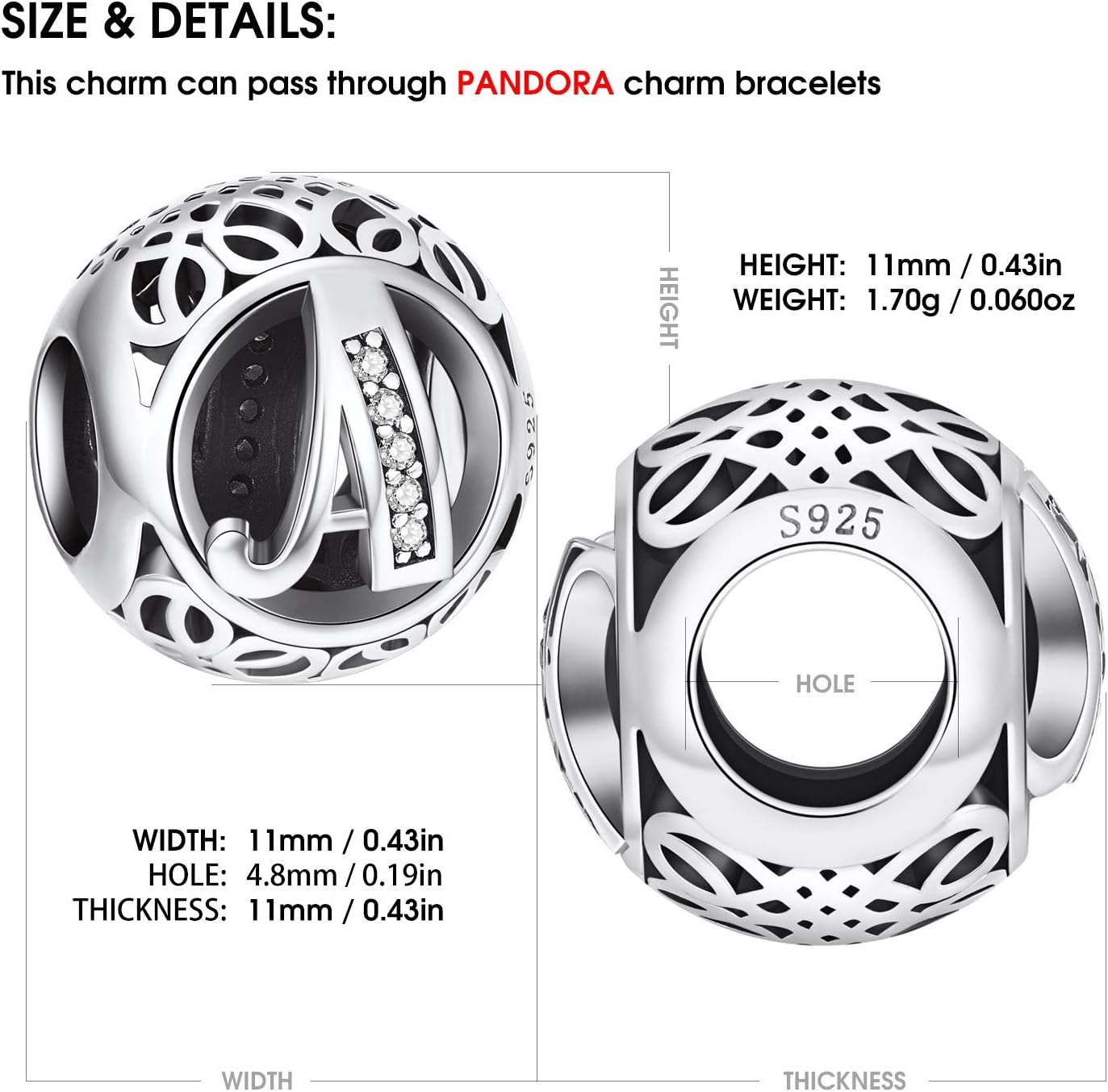 NINGAN Letter Alphabet Charm 925 Sterling Silver A-Z Initial Beads Fits Women's Europeans Bracelet and Necklace - Image 5