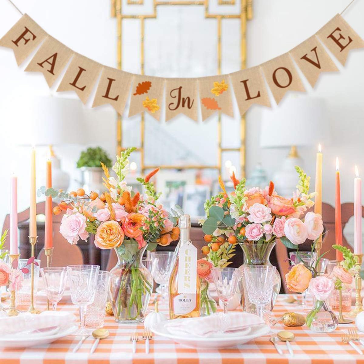 Cieovo Jute Burlap Fall in Love Banner with Maple Rustic Fall Autumn Wedding Engagement Bridal Shower Garland Engagement Party Decoration