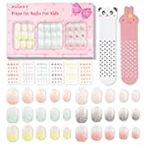 144 Pieces 6 Pack Kids Press on Nails Artificial Fake Nails for Kids Pre-glue Full Cover Short Acrylic False Nail Tips Art Kits Gifts for Girls Nail Art Decoration (Sparkle)