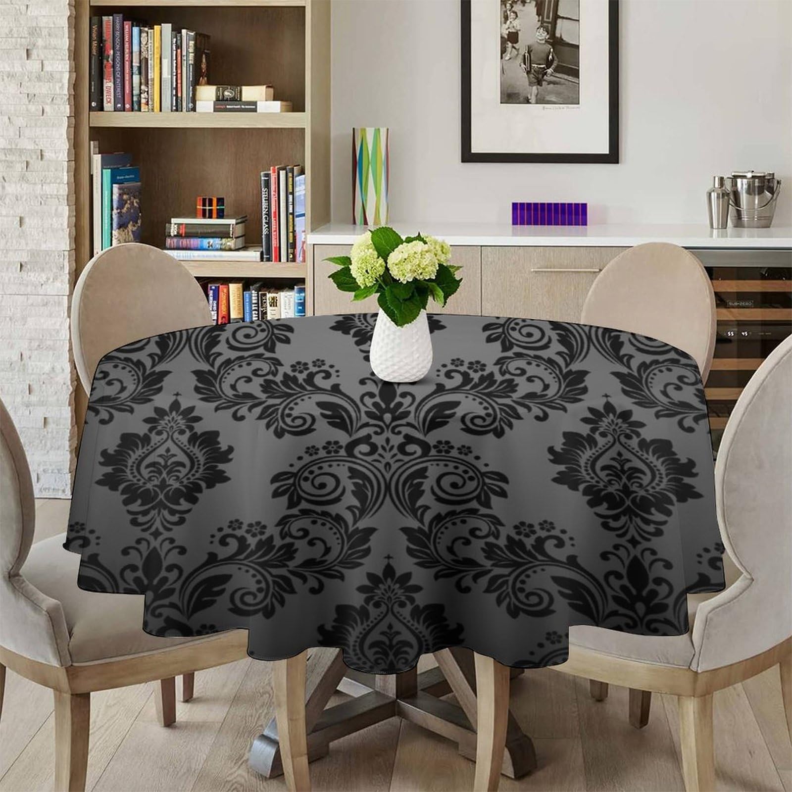Gothic Mansion Damask Tablecloth - Halloween Purple Dining Room Table