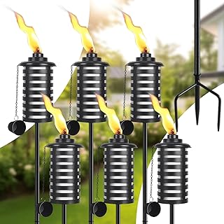 Citronella Torches for Outside Set of 6, White 16 Oz Outdoor Garden Torches with