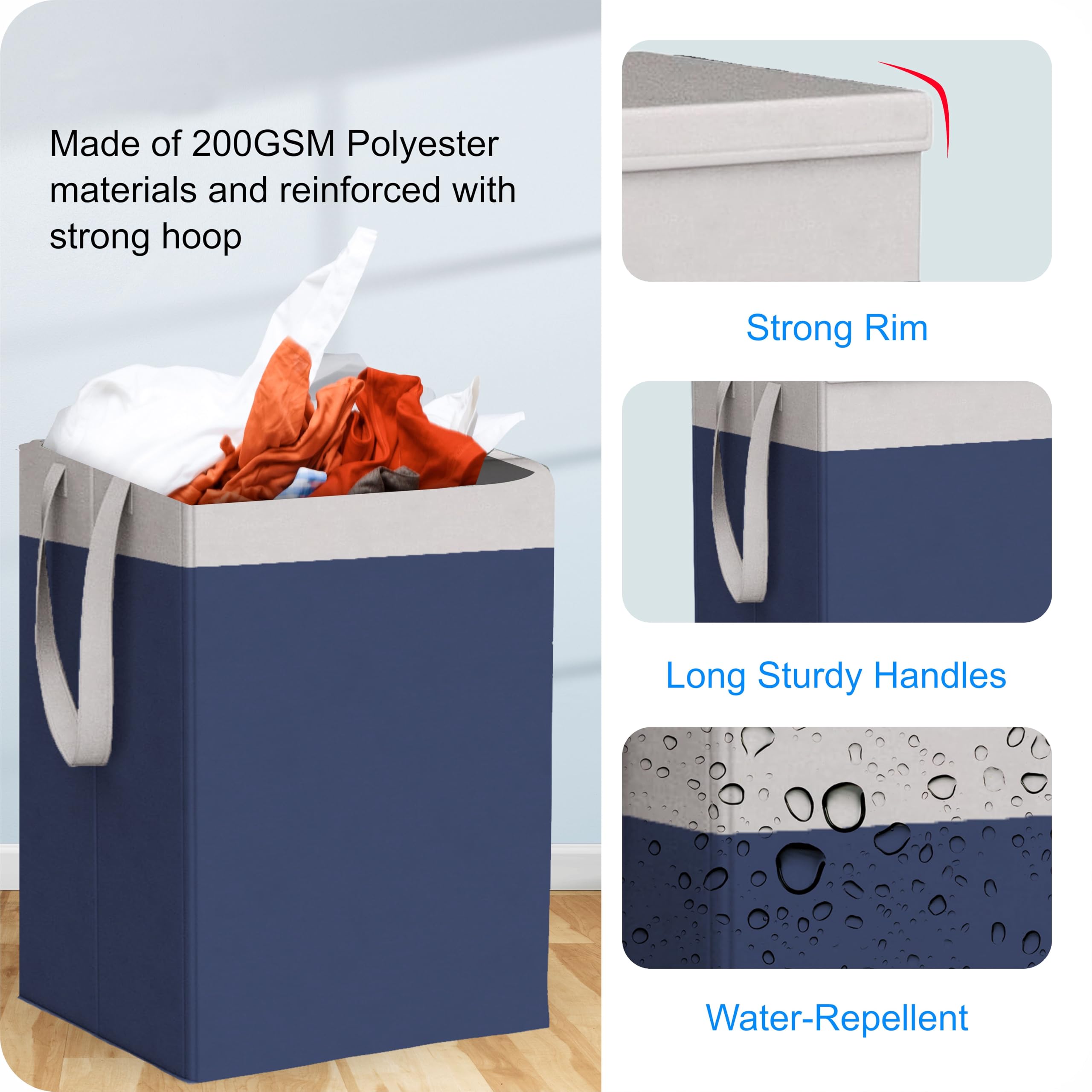 HOMFIL 75L Laundry Basket for Clothes Laundry Bag Cloth Basket Non Woven Laundry Bin Laundry Bags for Clothes Freestanding Clothes Storage Organizer for Bedroom Basket for Clothes Cloth Bin (Blue)