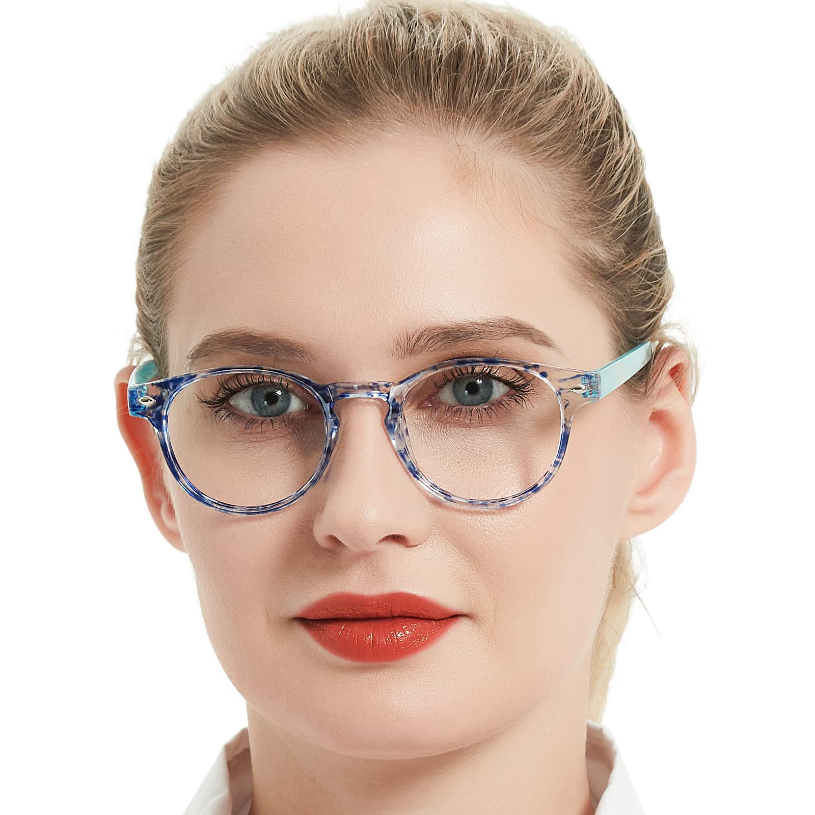 OCCI CHIARI Reading Glasses 3.5 Stylish Round Readers for Women 1.0 1.25 1.5 1.75 2.0 2.25 2.5 2.75 3.0 3.5 4.0 5.0 6.0(Blue,3.5)