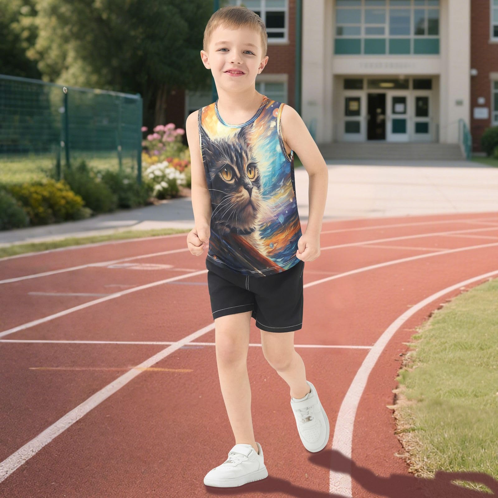Acuarela Arte Fresco Gato Camisetas Sin Mangas Tipo Tank Top para Niños Jóvenes Ideales para Actividades Deportivas