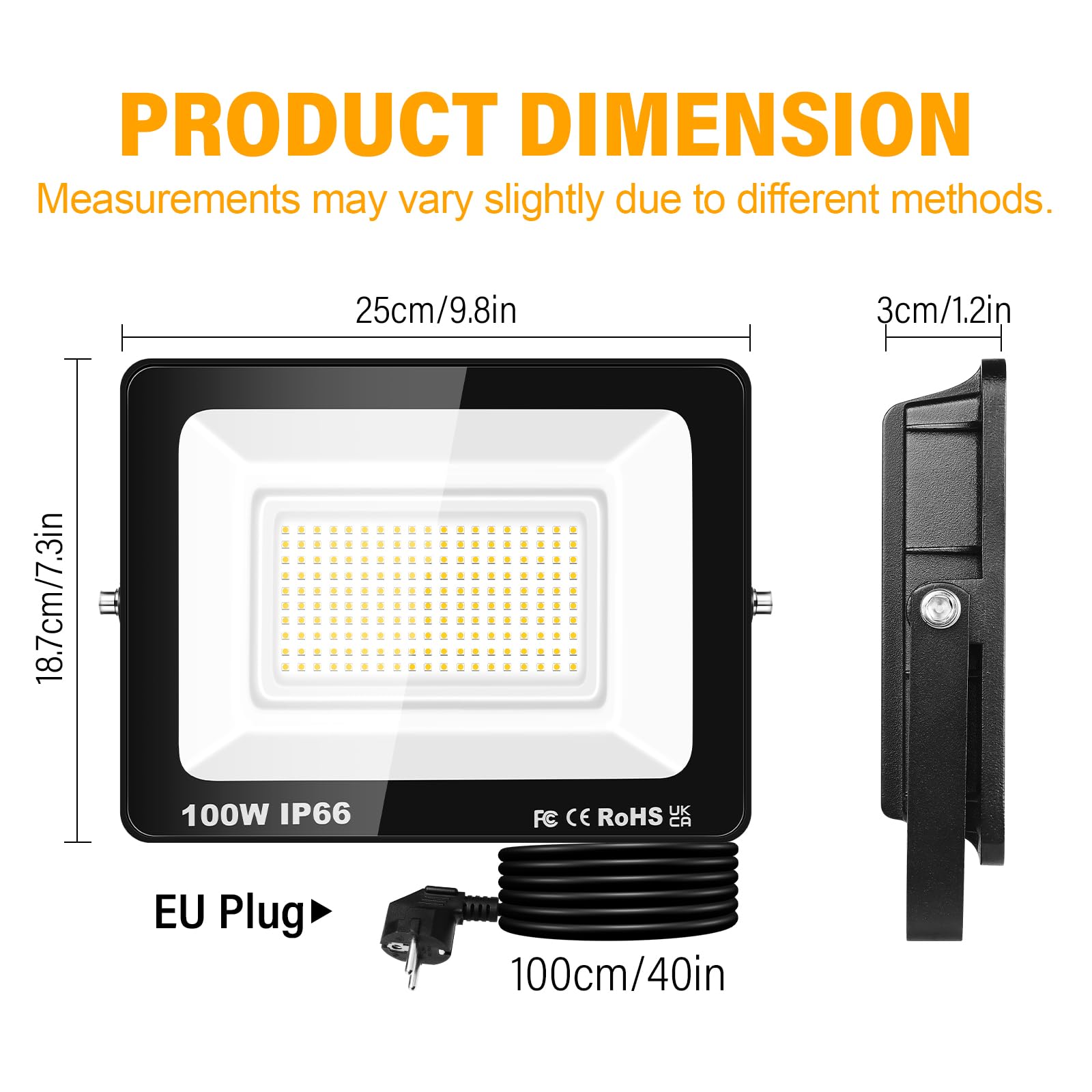 PICAA 2X Led Außenstrahler, 100W Flutlicht IP66 wasserdicht,warmweiß 3000K | 10000LM, Sicherheitslicht, Außenwandleuchte, für Garten, Hof, Garage, Terrasse, Lager, mit EU Stecker