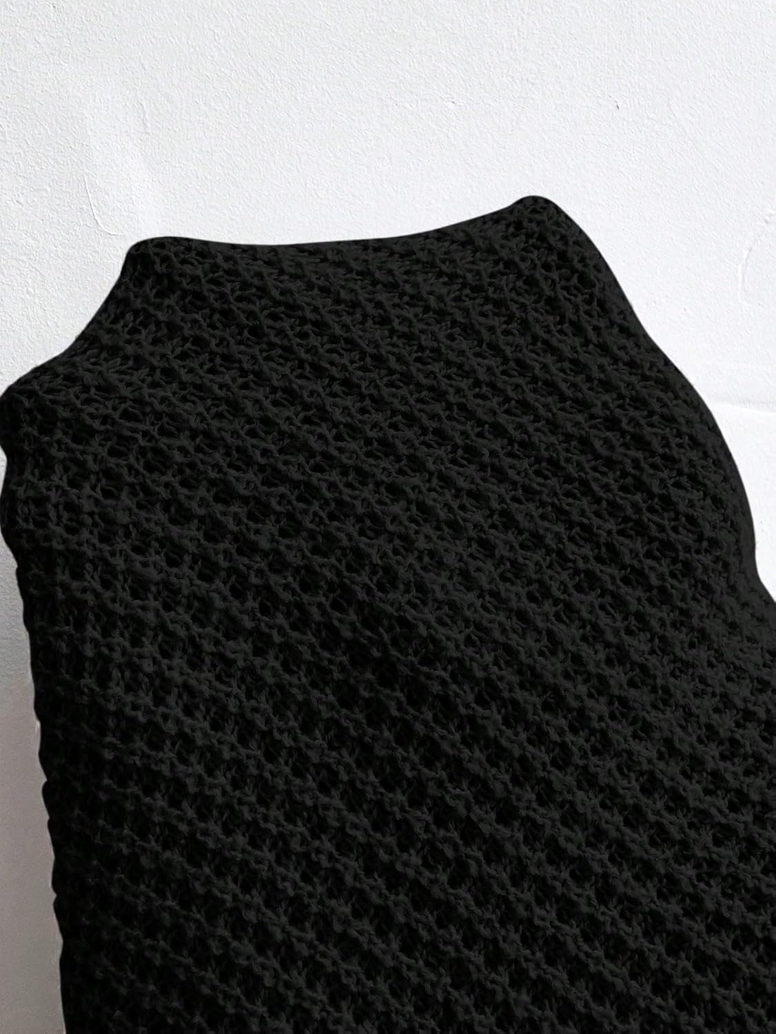 Verdusa Women's Open Back Sweater Waffle Pullover Knit Tops Twist Tie Cropped Sweaters Dailywear - Image 5