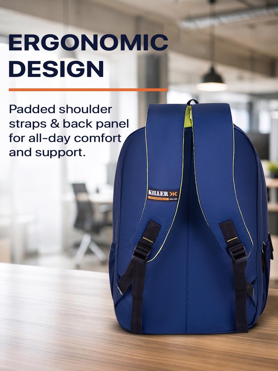 KILLER Louis 38L Laptop Backpack | Spacious Travel & Work Bag with Padded Laptop Compartment, Organizer - Navy Blue 4