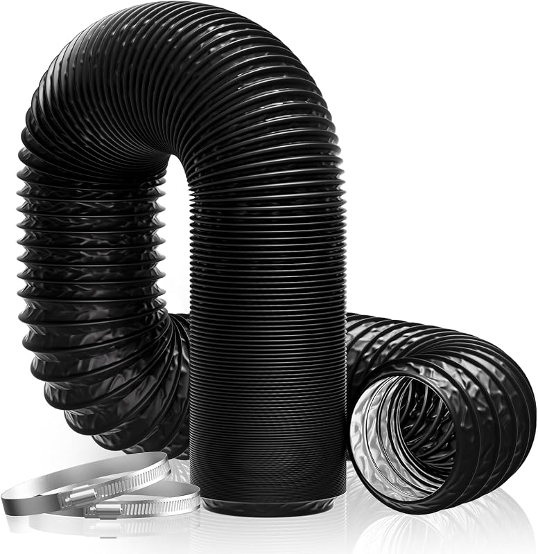 Hon&Guan Flexibilis Szellőzőcső 100mm 2,5m PVC Alumínium Elszívó Tömlő Bilincsekkel Klíma Szárító Páraelszívó Fekete
