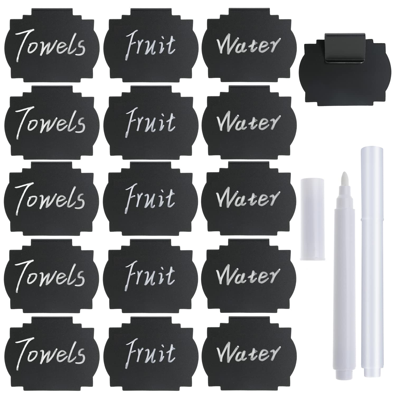 Plastic Basket Bin Label Clip Food Storage Bins with Labels on Removable Basket Label Kitchen Pantry Basket Label Clip with White Chalk Markers for