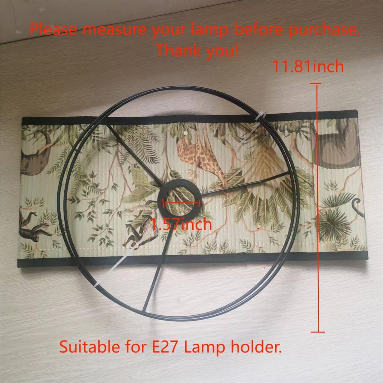 Bamboo Shade Green Plants Pattern Chandelier Japanese Style Light Cover for Floor and Table Lamps (A)