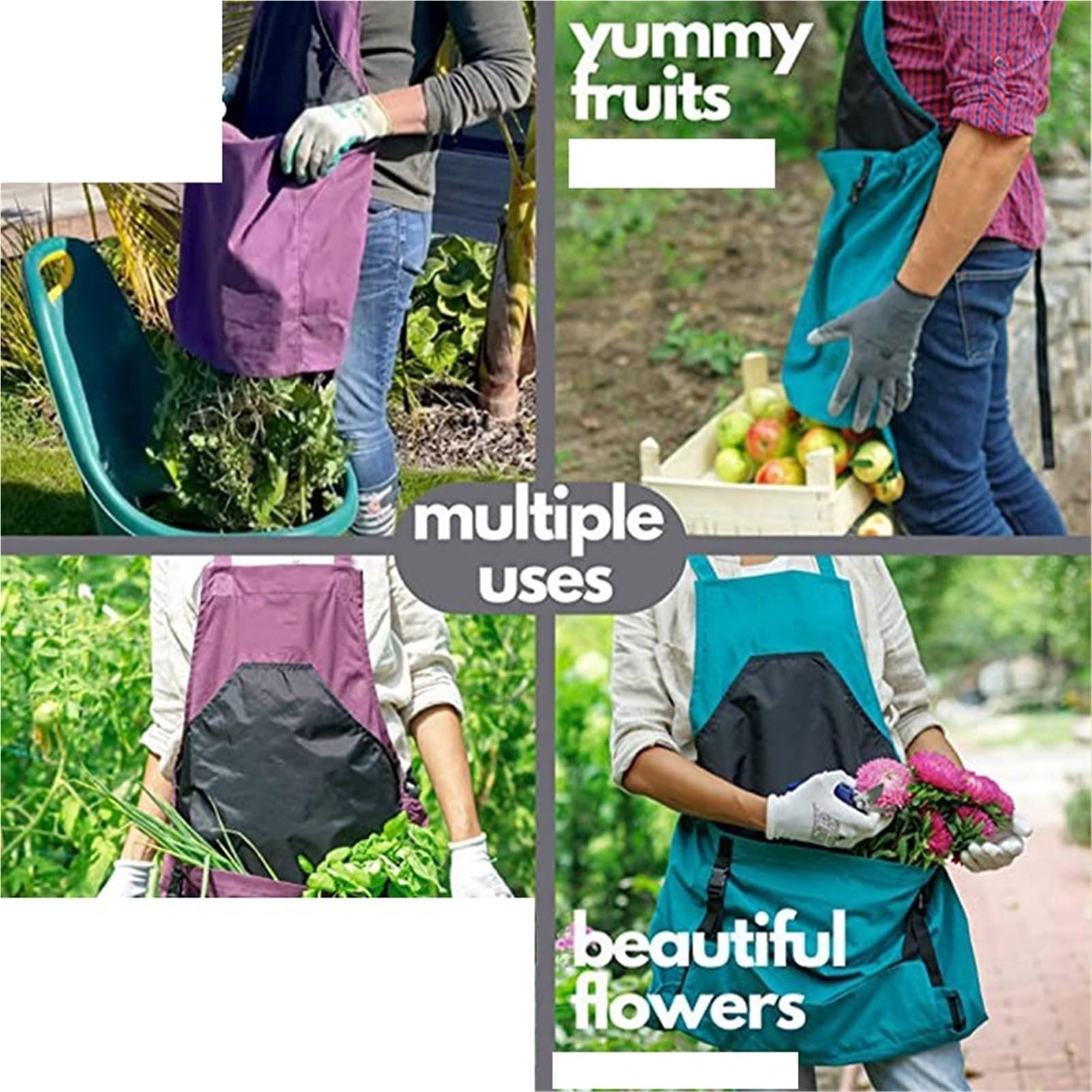 Grembiule da giardino in tela 3 pezzi for la raccolta della frutta, borsa for grembiule ad alta capacità for conservare for l'apertura terrazza con regolazione Per Giardino