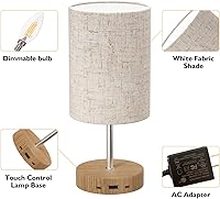 Vista 4 de HUGCHG Lámpara de mesa táctil de noche, lámparas de mesita de noche regulables sin escalones con puertos de carga USB-C USB-A, lámpara pequeña