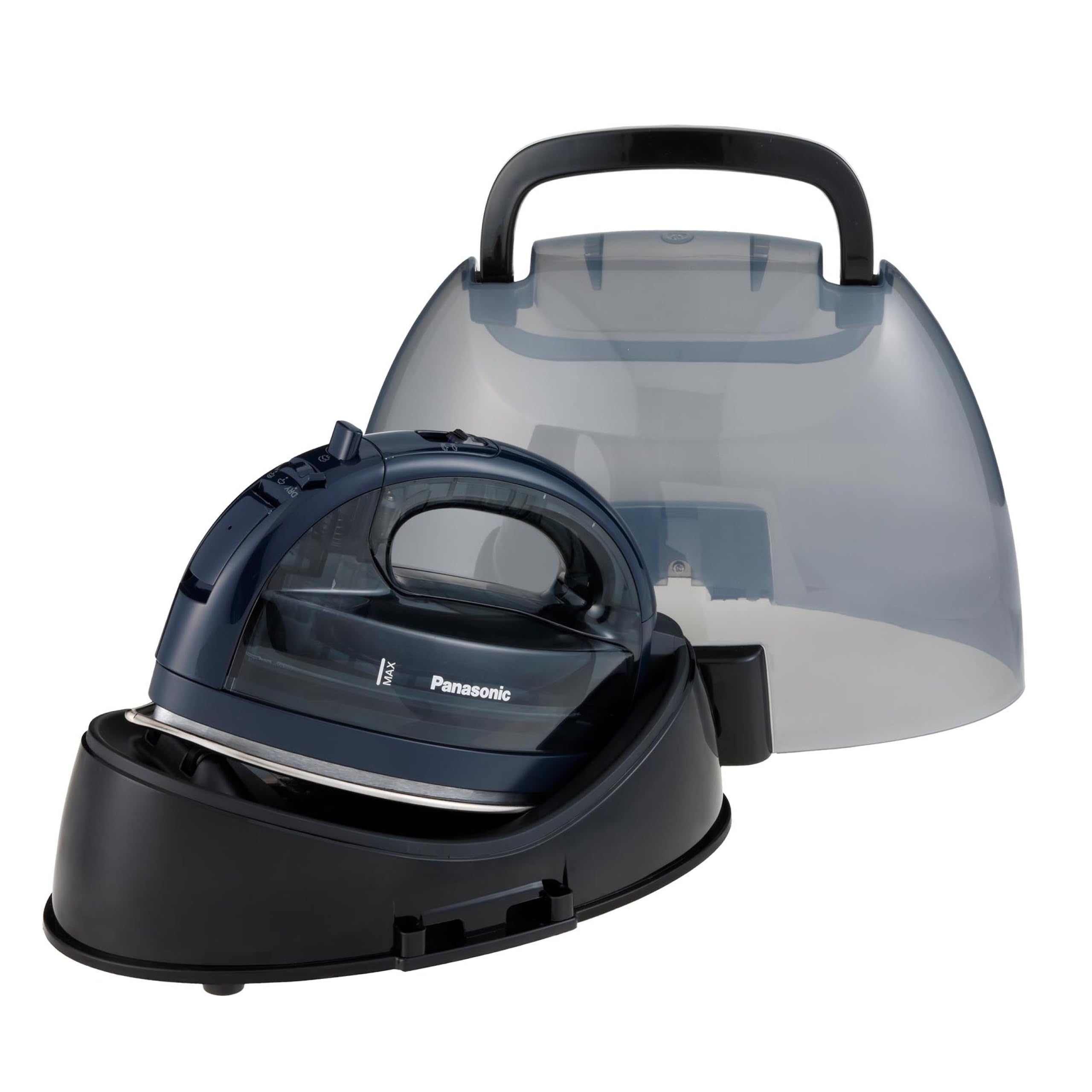 Plancha de vapor inalámbrica Panasonic NI WL700A de 1500 W con placa ancha de acero inoxidable, color negro y azul oscuro