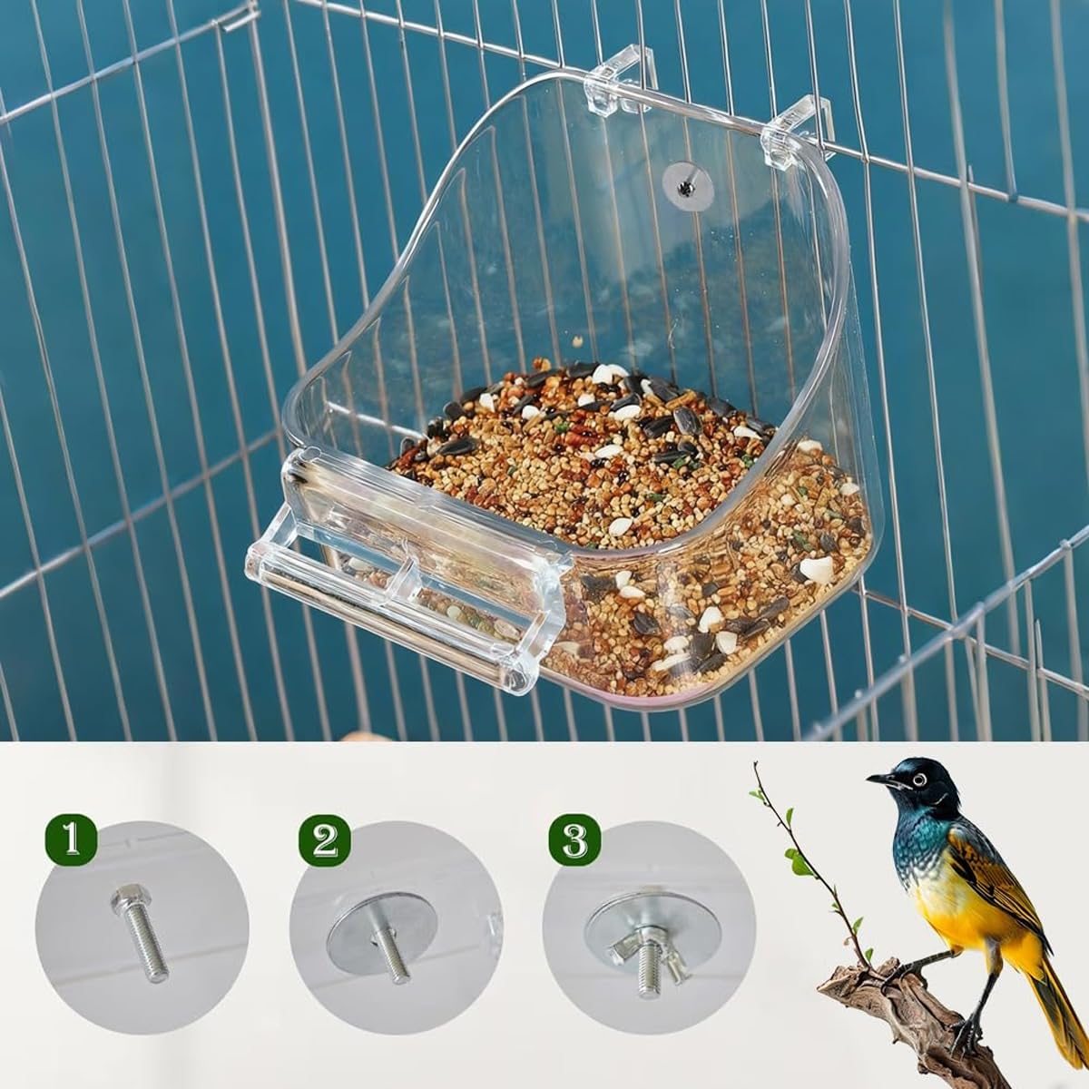 Ubric Comedero para Loros, bañera para pájaros con Tornillo, Jaula Colgante para pájaros, Accesorios para periquitos, Mascotas, Novias, Canarios, Loros — view 5