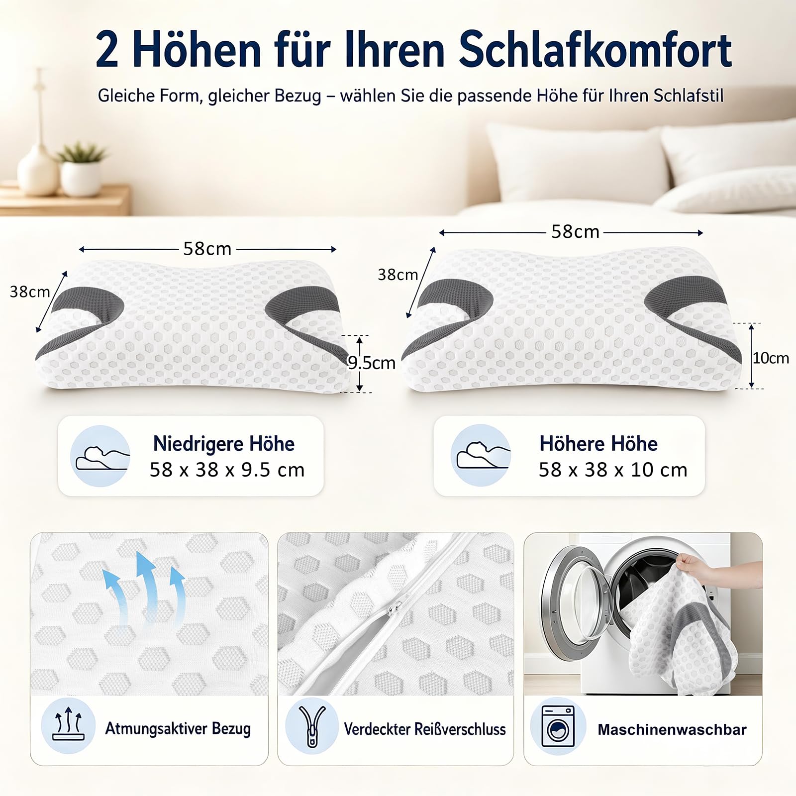 Cuscino CPAP per chi dorme sul fianco riduce le prese d'aria e la pressione della maschera. Cuscino in memory foam adatto per apnea notturna e utenti di maschere CPAP – Cuscino cervicale per