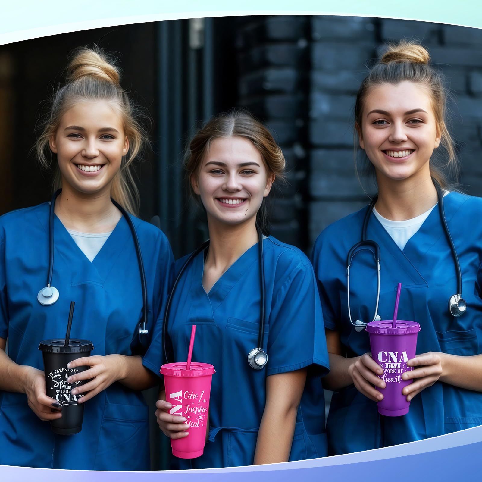 Meanplan 24 Pcs Cna Week Gifts Bulk Certified Nursing Assistants Gifts Cna Cups with Lids and Straws 24 oz Plastic Tumbler Nurse Appreciation Travel Mugs for Graduation Retirement Party Favors
