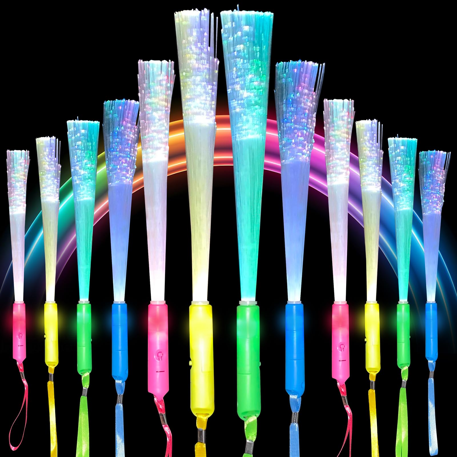 Gvolatee 12 Piezas Barras Luminosas Fluorescentes, Bastones Luminosos, Varita de Fibra Brillante, Varillas de LED, Varilla Luminosa con 3 Modos Intermitentes para Navidad, Fiestas, Conciertos, Bodas