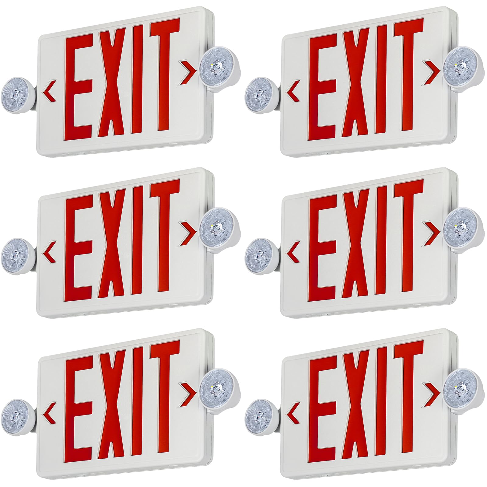 Red LED Exit Sign Emergency Light Combo UL, 6 Pack