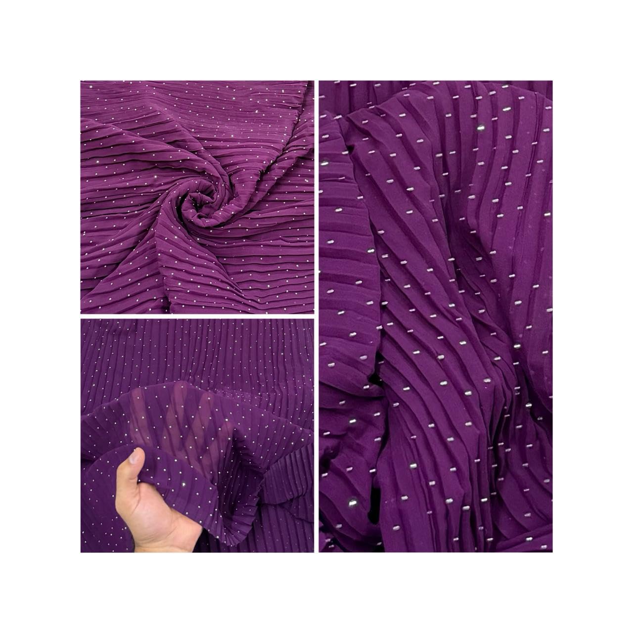 Georgette Fabric Crushed Style with Stone Work Embroidery – Lightweight 110-130 GSM, Unstitched Length -2/4/6 Meter Width -44 Inch for Party & Wedding (Wine, 4 Meter)-image-13