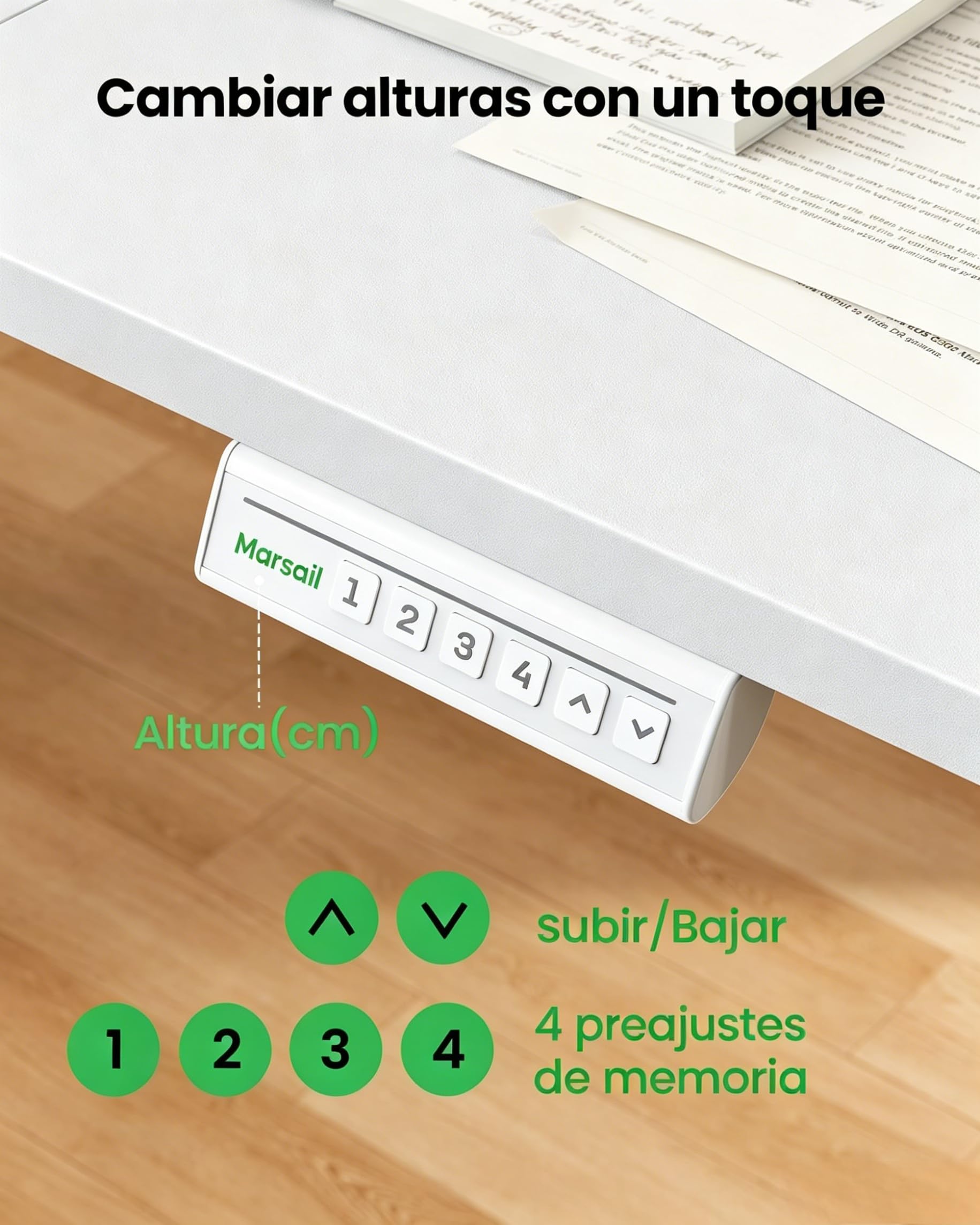Marsail Escritorio Elevable Eléctrico 180x80, Ajustable en Altura 72–118 cm con Panel de 4 Memorias, Mesa Gaming y Computadora, Motor Silencioso ≤55 dB, Capacidad hasta 80 kg