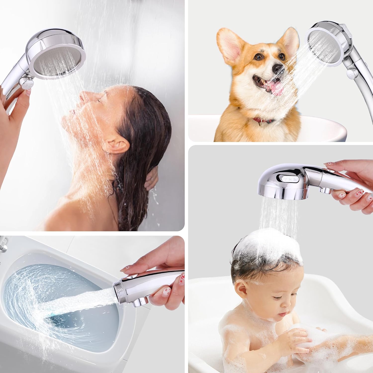 High Pressure Handheld Shower Head with ON/OFF Switch, 3 Spray Modes, Adjustable Angle Bracket and 1.5m Hose,Bathroom hand shower set