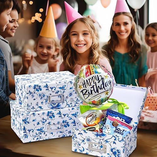 Miniatura 5 de Briful Cajas de almacenamiento de porcelana azul y blanca con tapas, juego de 4  Chinoiserie - Organizador de tarjetas anidadas para almacenamiento