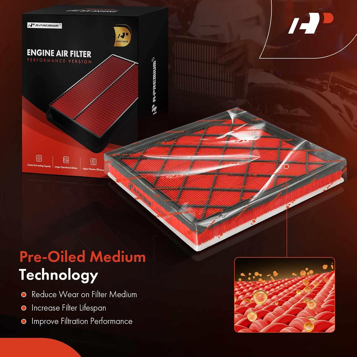 A-Premium Pre-oiled Engine Air Filter Compatible with Chevrolet Cruze 2011-2015, Cruze Limited 2016, Orlando 2012-2014 & Buick Verano 2012-2017, Cascada 2016-2019