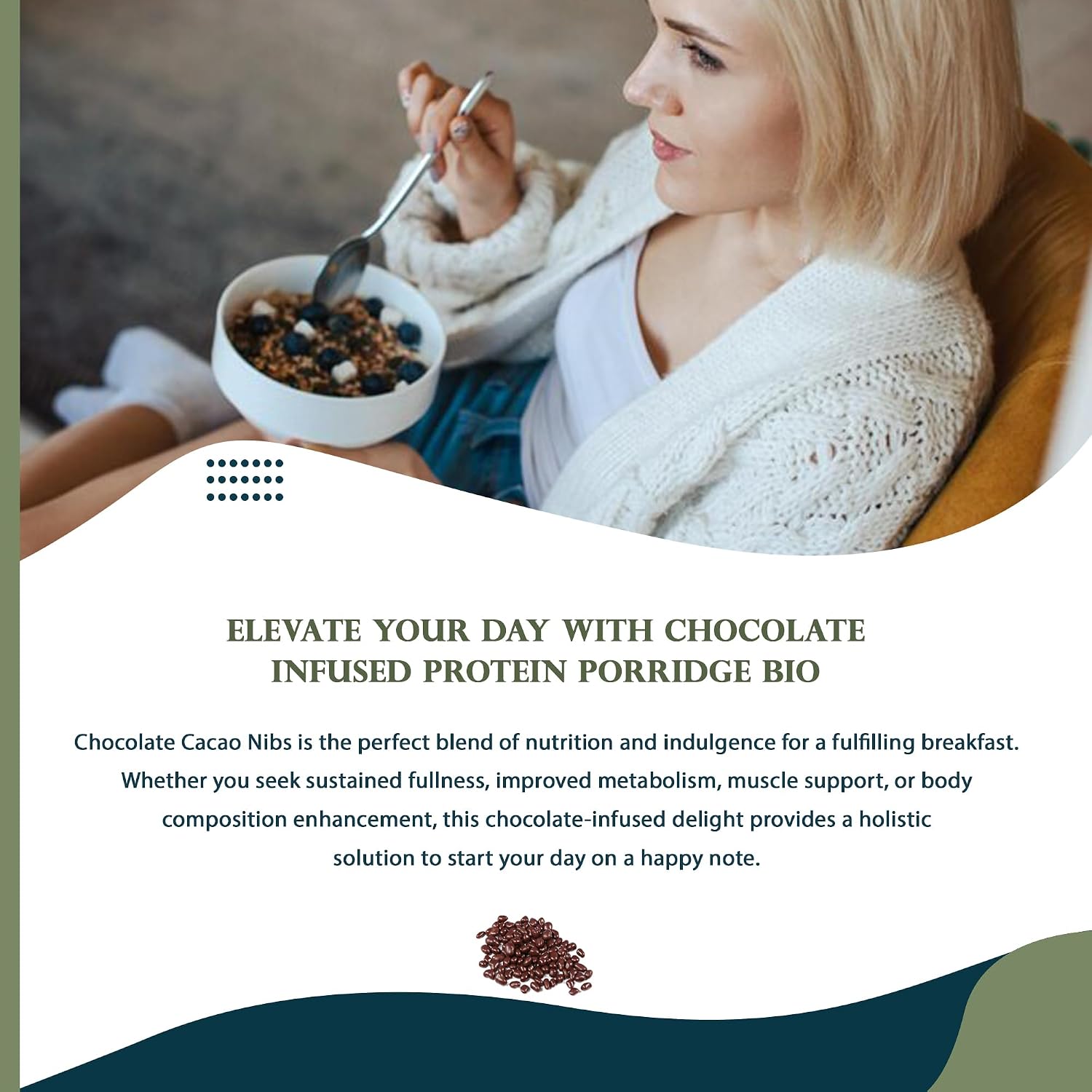 B THE CHANGE Protein Porridge - Nutritious Oatmeal Instant Protein Snacks - Quick and Healthy Breakfast with High Fiber - Organic Ingredients, About 9 Servings (Swiss Chocolate & Cacao Nibs) image 4