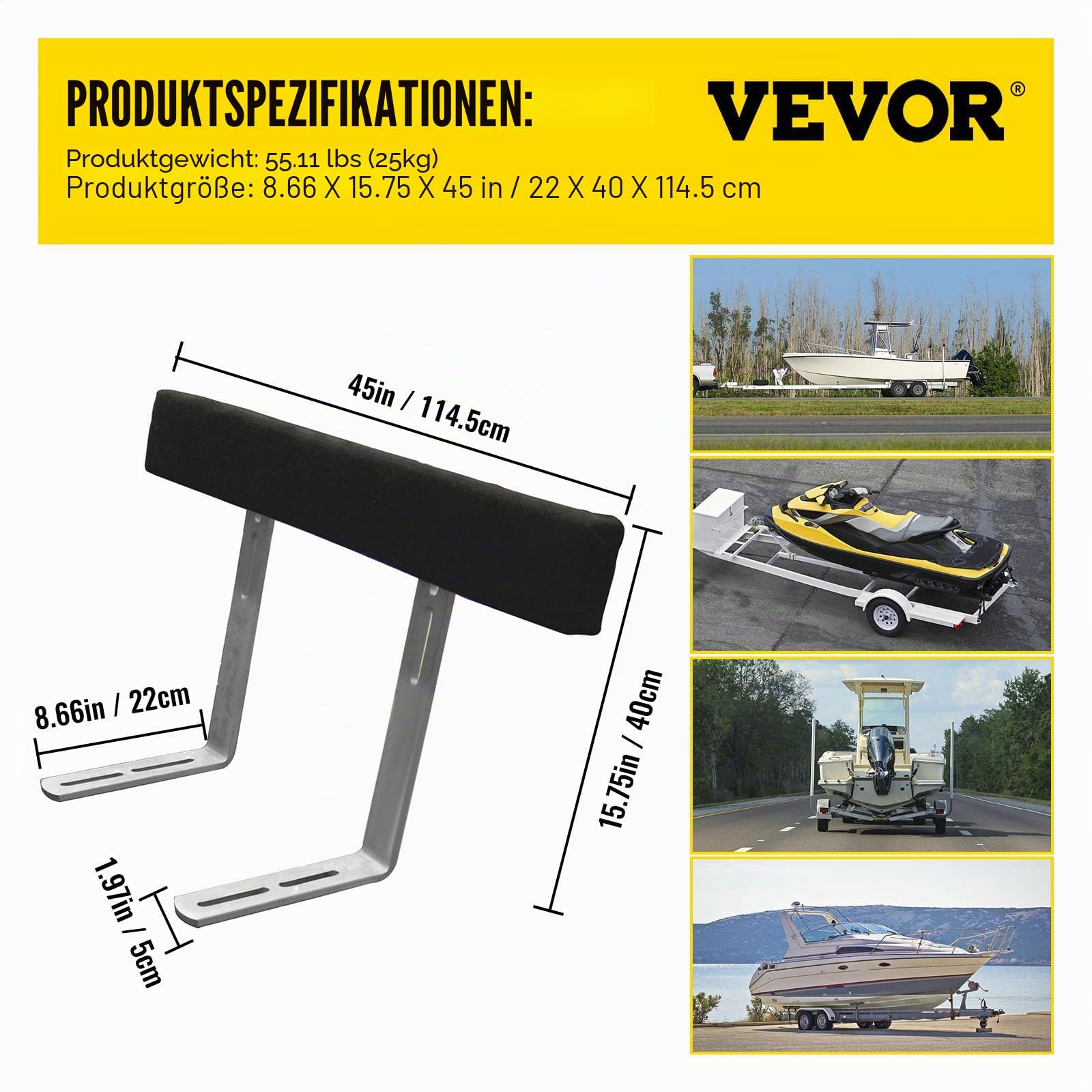 VEVOR Bootsanhängerführung, 50,8 - 152,4 cm, verstellbare Anhängerführungsstangen, 2 x Anhängerführungen (L / T-förmig/C-förmig/α-förmig)