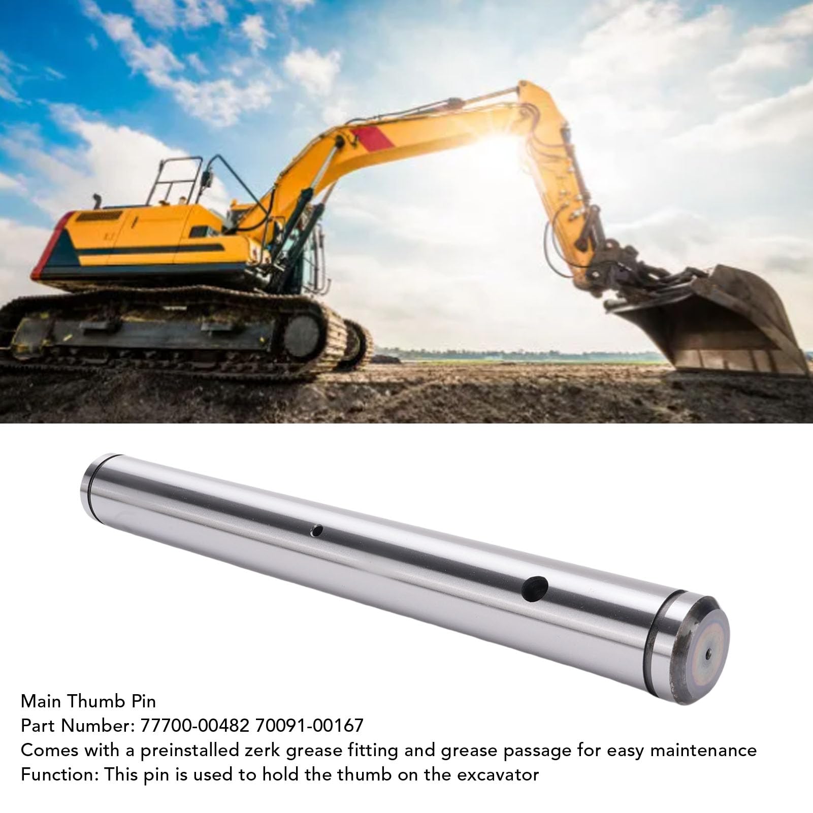 Main Thumb Pin 77700-00482 40mm Diameter 356mm Length Excavator
