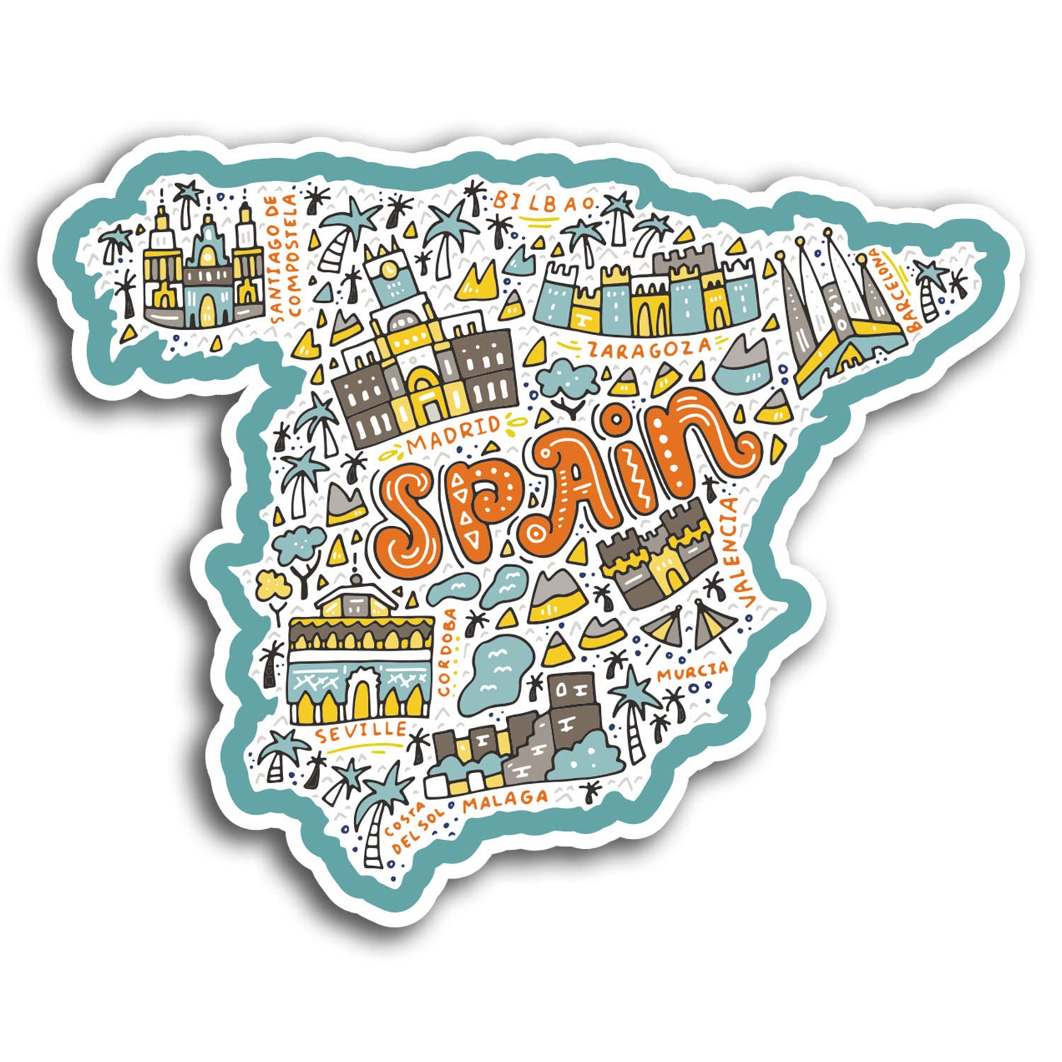Destinationvinyl Multi 2 X 10Cm Spain Map Vinyl Stickers Madrid Malaga - Sticker Laptop Luggage #19555 (10Cm Wide)