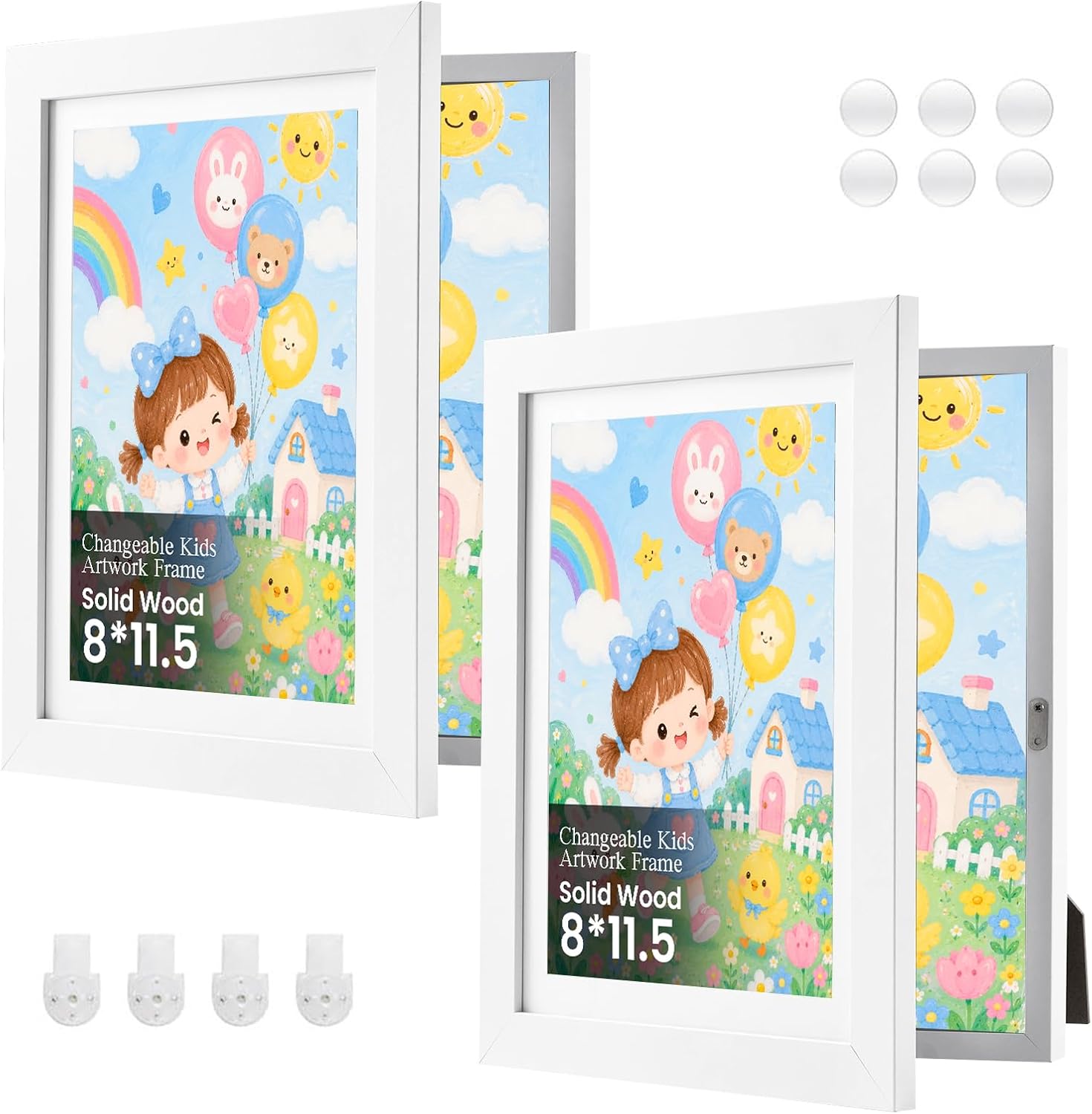 2 Pack White 8.5x11 Wood 3D Kids Artwork Display Frame with Mat