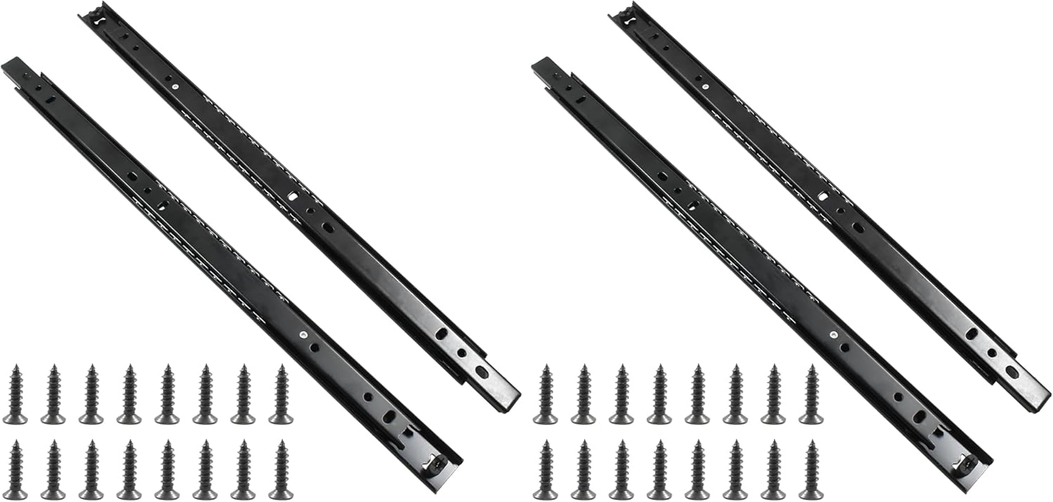Hitefu 1 Pair Drawer Slides 16 Inch, 2 Section Black Drawer Rails Full Extension Ball Bearing Dresser Drawer Slide Glides, Drawer Runners, Side Mounting (Pack of 2)