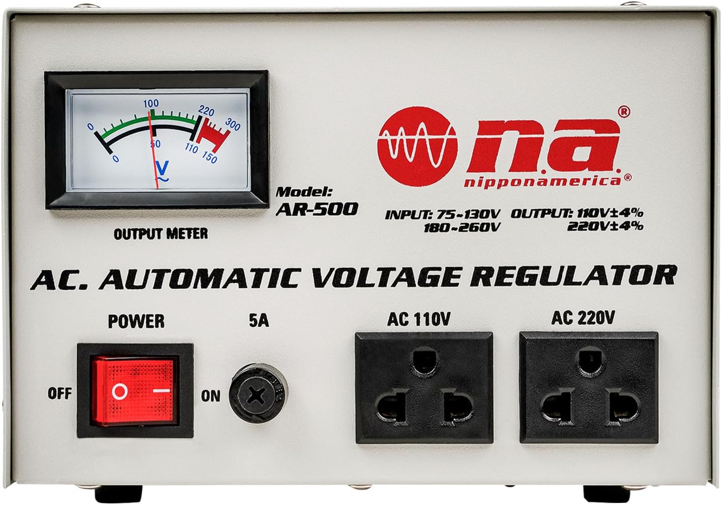 Nippon America AR-500 Automatic Voltage Regulator, close-up of front panel