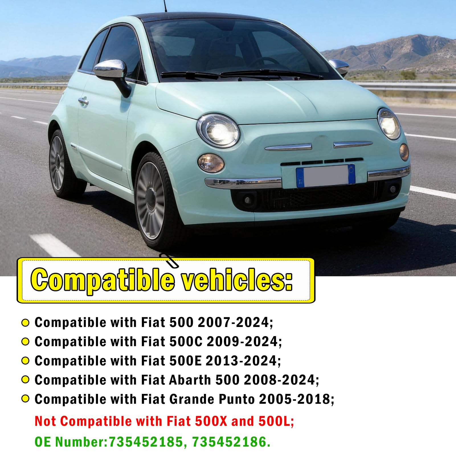 TTCR-II 2PCS Compatibile con Calotte Specchietti Fiat 500/500C/500E/Abarth 500 2007-2024/Grande Punto 2005-2018, Fiat 500 Copri Specchietto Sinistra+Destra Specchio Retrovisore Punto-Argento