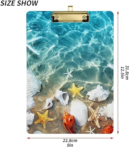 Miniatura 3 de Portapapeles de verano con estrellas de mar, coral y conchas marinas en la playa de verano en agua de mar, tamaño A4, tamaño carta para profesores,