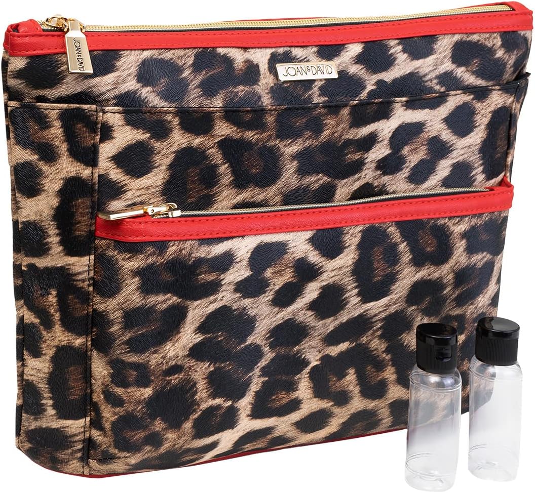 Joan & David Women's Leopard Cosmetic Bag Roomy Toiletry
