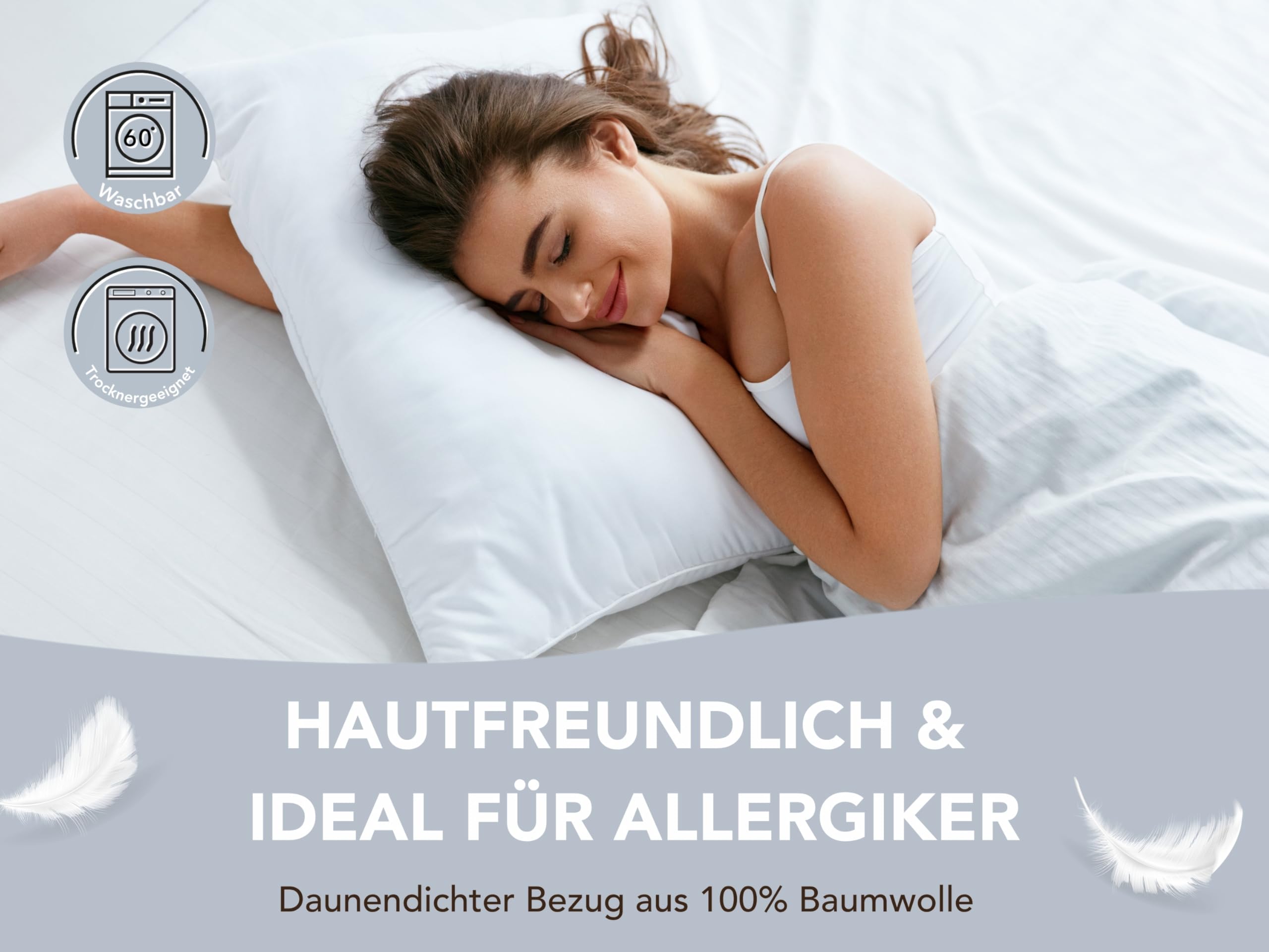 XDREAM Premium Daunenkissen 2er Set Federkopfkissen | Hülle: 100% Baumwolle | Füllung: 100% Daunen & Federn | Füllgewicht je Kissen: 550 g | 40 x 80 cm