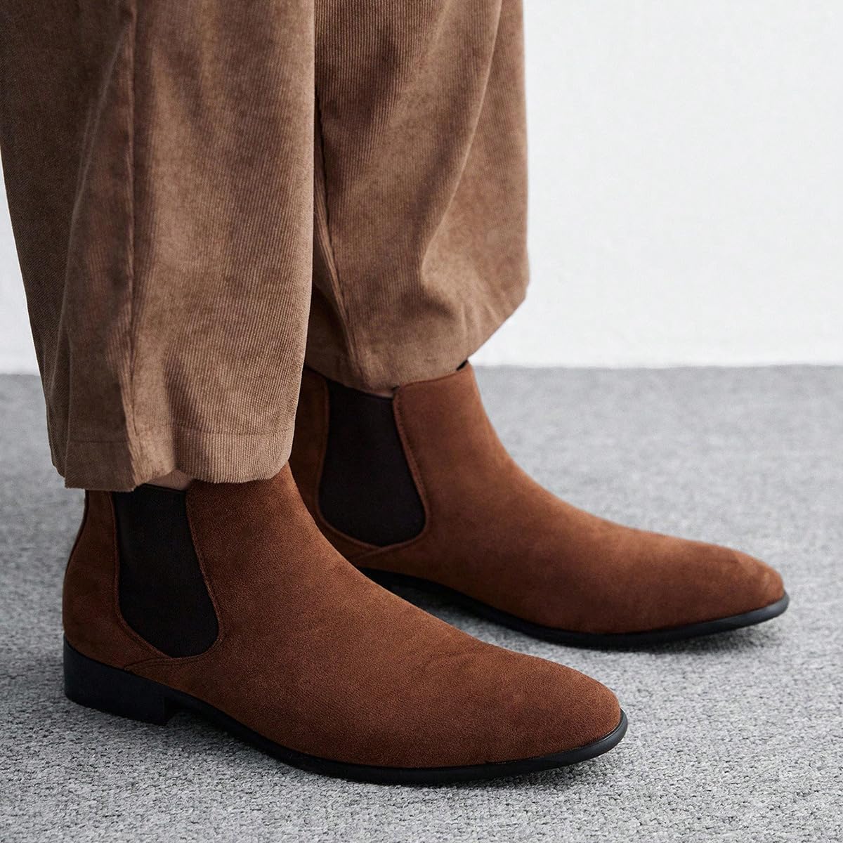Men's Chelsea Boots Suede Casual Ankle Boots Dress Boots Elastic Slip on Boots for Men Classic Shoes