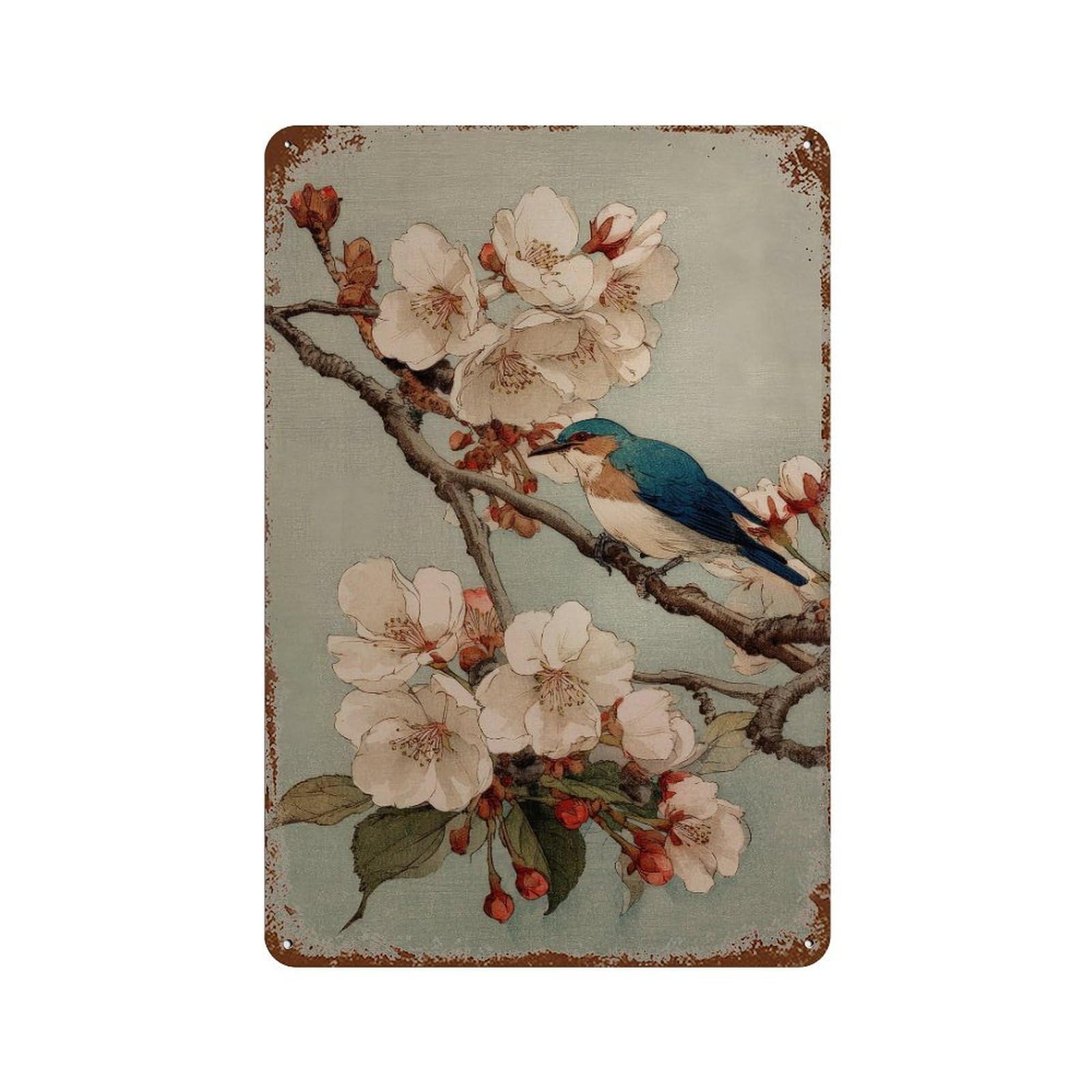 xiaoxiaoshen Kingfisher And Cherry Blossoms. Japanese Ukiyo Wall Decor Art Metal Tin Poster Modern Home Decor Art Home Bar Shop Decorations Vintage Sign 30x20cm