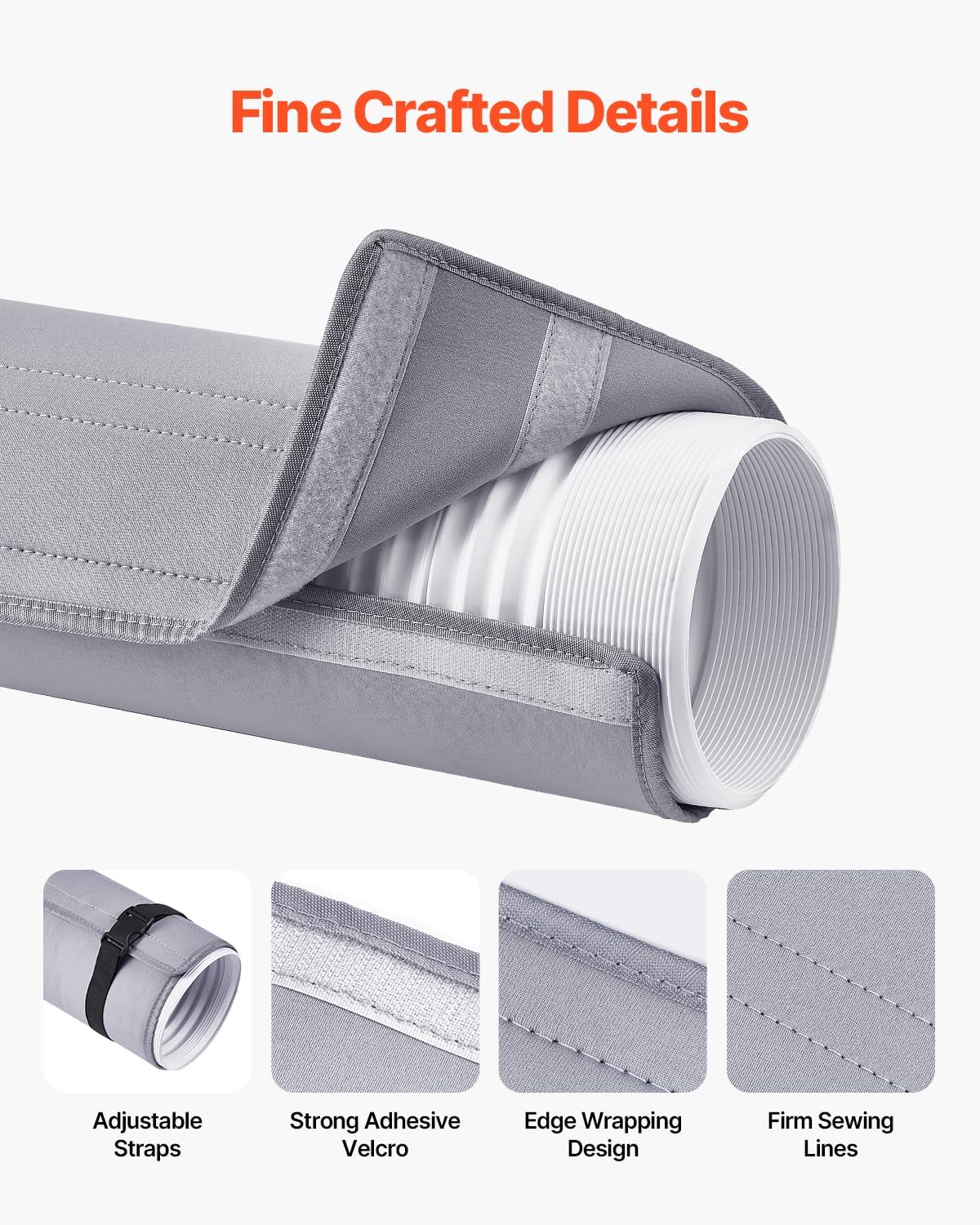VEVOR Air Conditioner Hose Cover Wrap, Portable AC Hose Duct Vent Cover Sleeve, Insulation Sleeve for 5 & 5.9" Diameter Exhaust Hoses Tube, Easy Installation with 2 Adjustable Buckle Straps, Gray