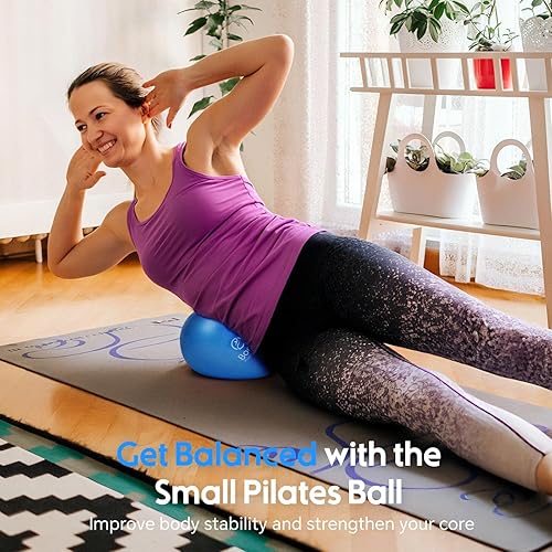 Miniatura 2 de BOOSFIT - Pelota de ejercicio pequeña con bomba, mini pelota de pilates de 9 pulgadas con guía de ejercicios, pequeña pelota de entrenamiento para