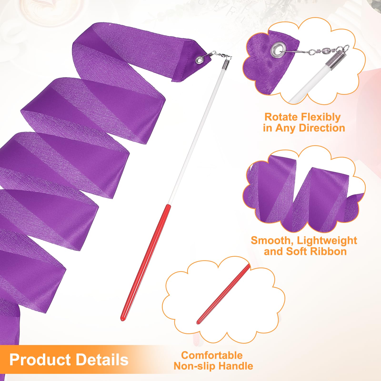 QUARKZMAN 2 Rubans De Danse, 78.7" Rubans De Gymnastique Rythmique Streamers De Danseur Baguette Tournoyante Rubans De Danse pour Danse Artistique Entraînement De Gymnastique, Violet Foncé