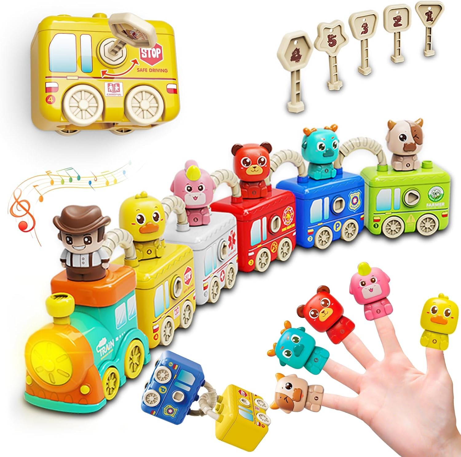Toddler Learning Toys for 2 3 4 Year Old - Counting Matching & Sorting Activity Montessori Train Set with Vehicle Transportation,Farm Animals, Keys to Lock and Unlock (Farm Animal Train)-image-9