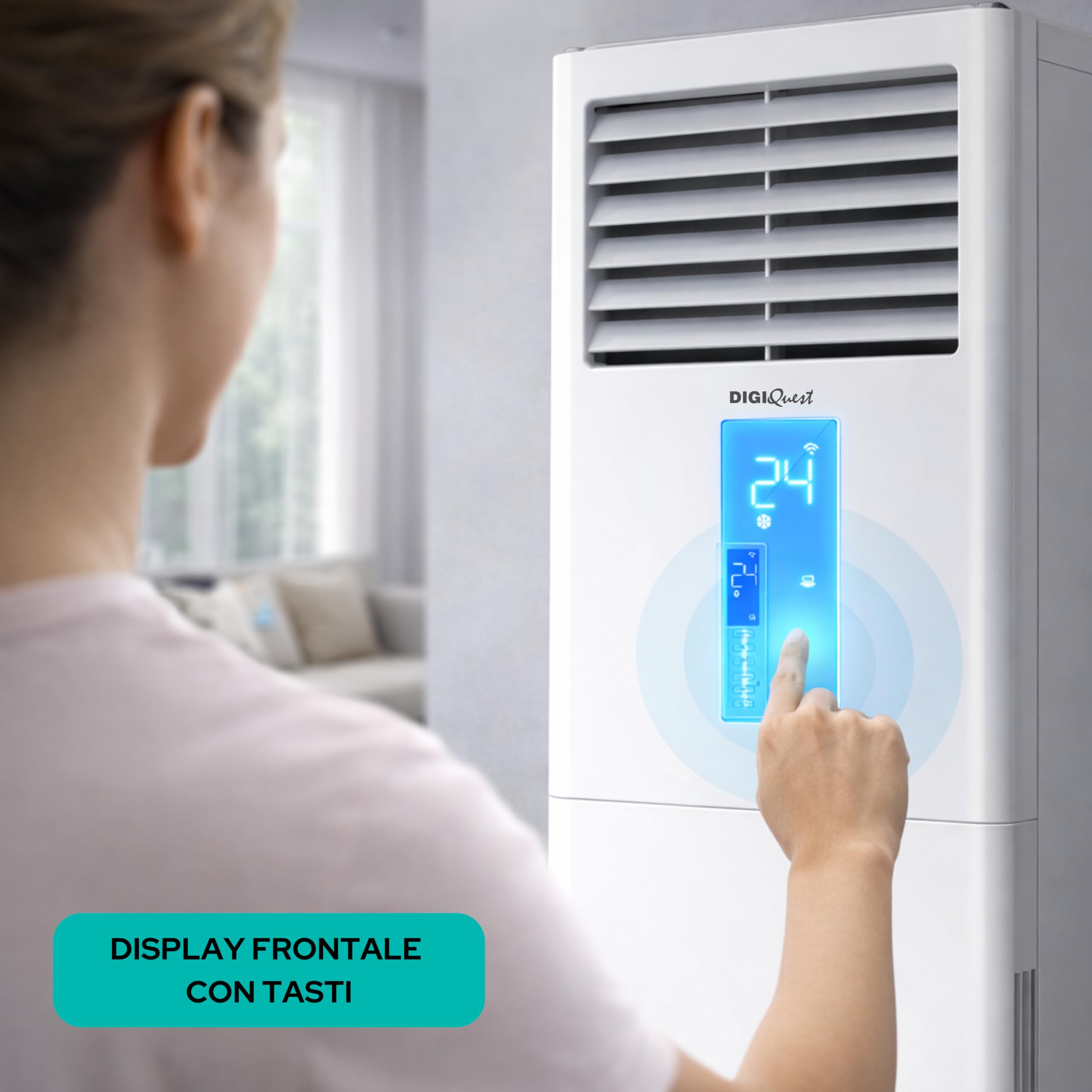 DIGIQUEST Climatizzatore A Colonna 24000BTU Inverter V5 | WiFi integrato | R32 | A++ Raffreddamento/A+++ Riscaldamento | I FEEL | Flusso d'aria 3D | TURBO | Notte | SEER 6,1| SCOP 5,1 | CLIMA00074